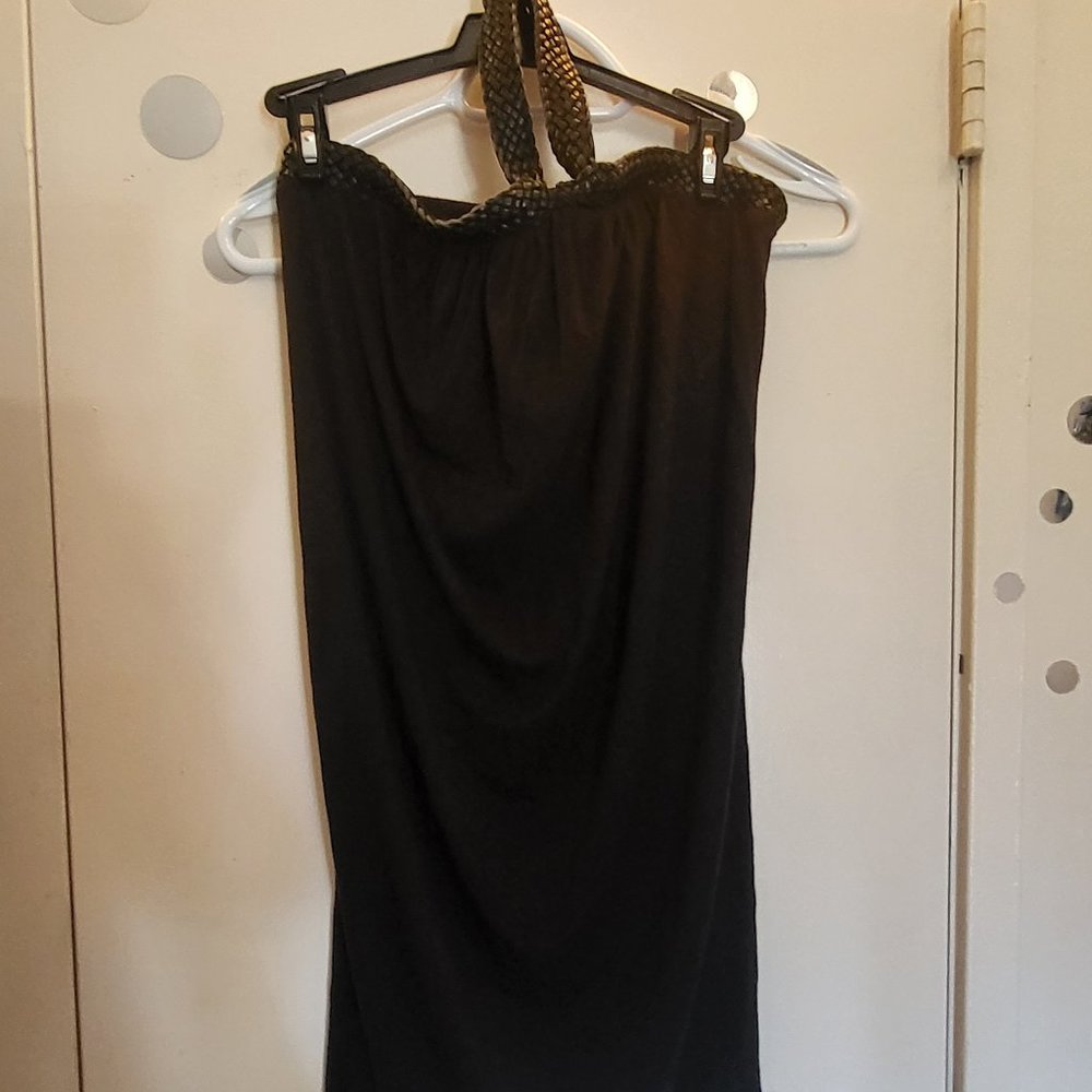 SKY   halter top with braided leather neck tie
